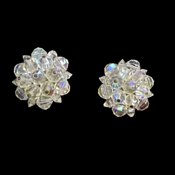 Vintage Laguna AB Crystal cluster earrings clip back - Picture 8 of 8